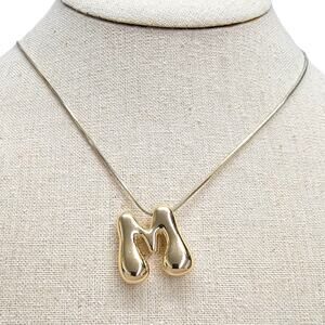 Serefina Gold Tone Bubble Letter M Initial Pendant Snake Chain Necklace